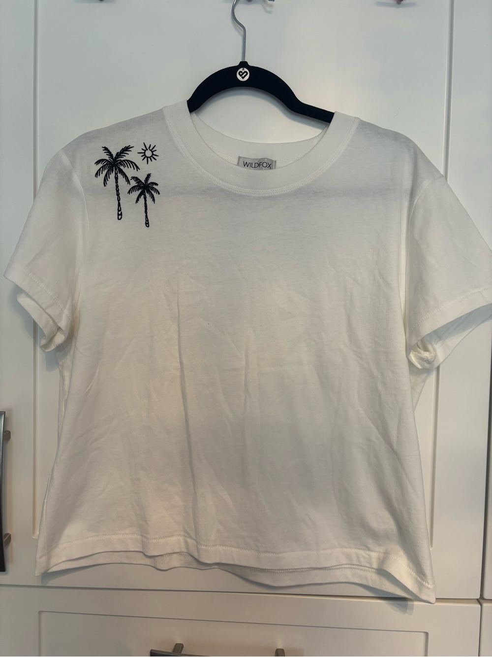 Wildfox White Crewneck Tee with Black Hanger Accent